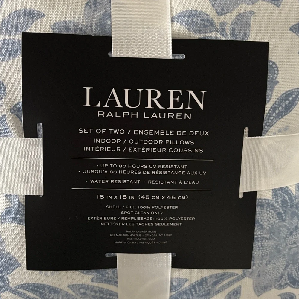 Ralph Lauren Blue Floral Accent Pillow 18 x 18 - Picture 2 of 3